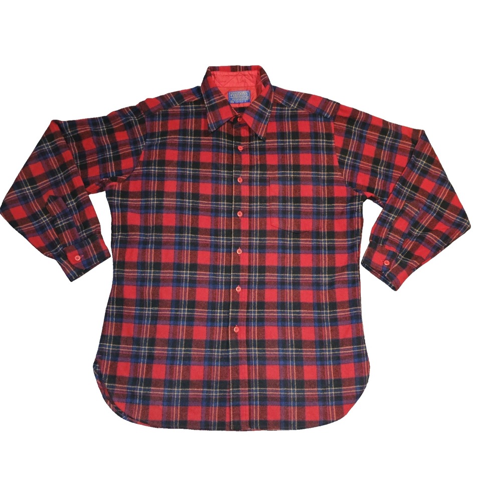 Pendleton Men's Red Wool‎ Plaid Flannel Vintage Lodge Shirt Size L